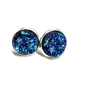 2 for $20 💖  Deep aquamarine druzy studs